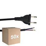 Mehrfachpackung 50x Noxion Euro Versorgungskabel Schwarz - C7 Europlug + Offene Enden - 2m - 2 pole 0,75mm2